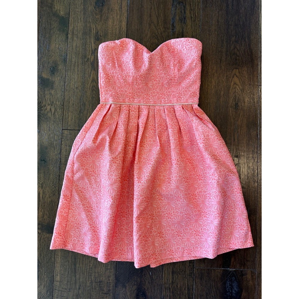A.Drea Pink Floral Jacquard Strapless Sweetheart Fit & Flare Dress 5620-2 Medium